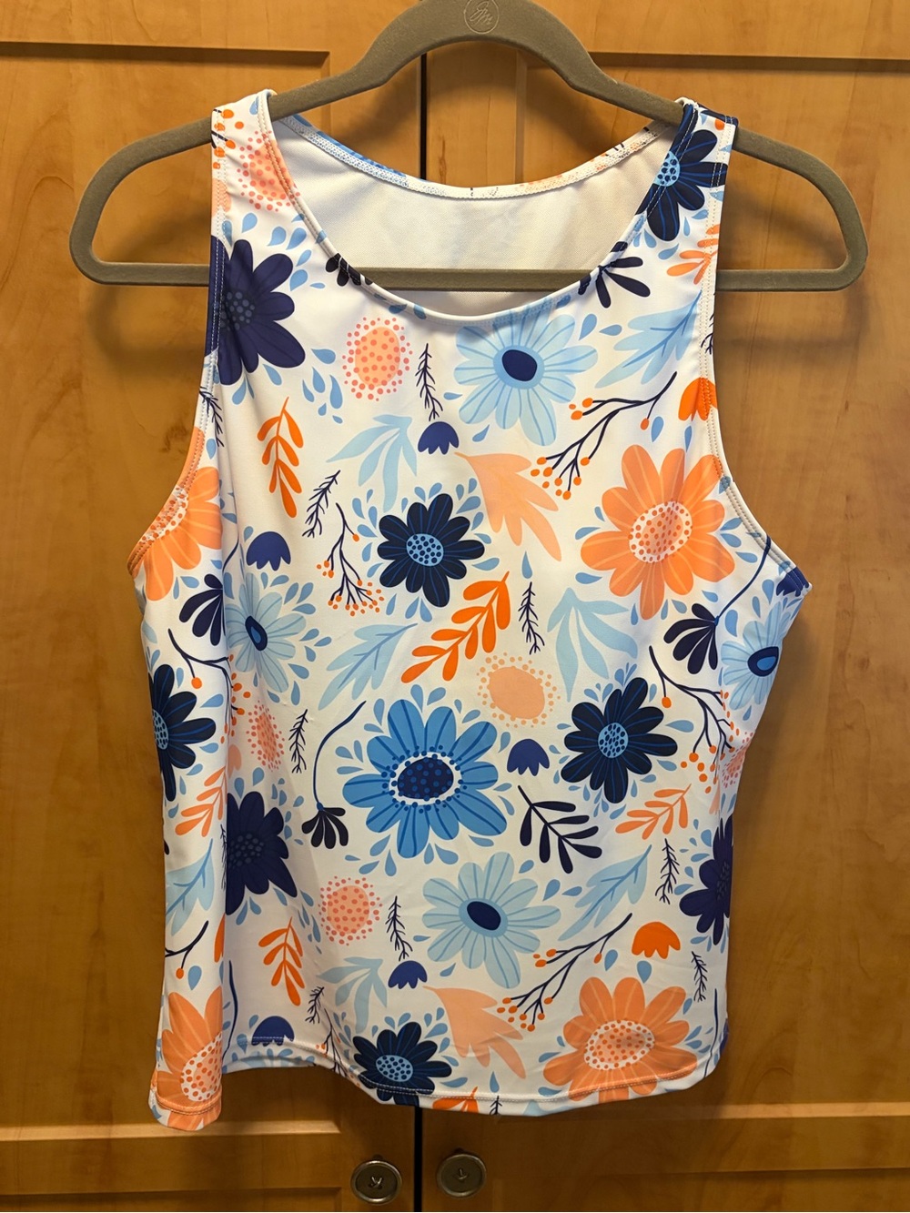 Floral Scoop Neck Tankini Blue & Orange with Matching Blue Swim Shorts